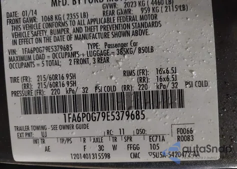 2014 Ford Fusion S from USA, damaged, VIN 1FA6P0G79E5379685